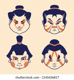 japanese sumo head vector  set 