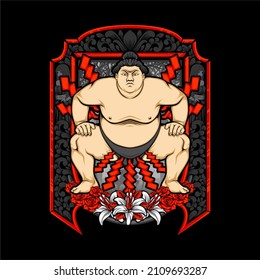 japanese sumo illustration with awesome background