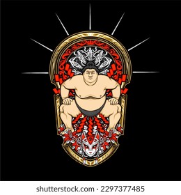 japanese sumo illustration for t shirt design