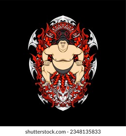 japanese sumo illustration for t shirt design