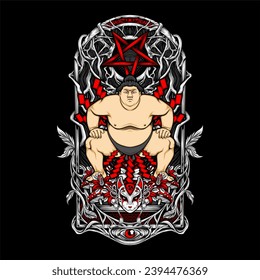 japanese sumo illustration for t shirt design and other