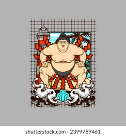 japanese sumo illustration for t shirt design