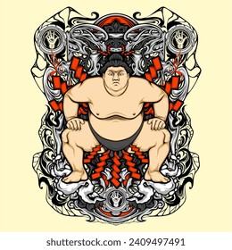 japanese sumo illustration for t shirt design