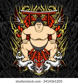 japanese sumo illustration for t shirt design