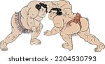 Japanese sumo match, isolated on the white background 