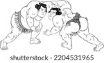 Japanese sumo match, isolated on the white background 