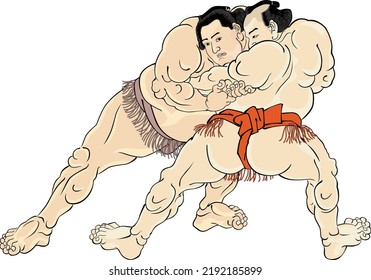 Japanese sumo match, isolated on the white background 