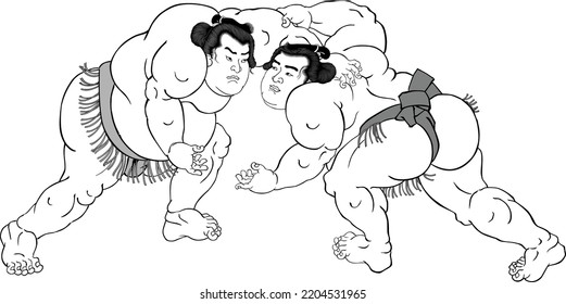 Japanischer Sumo-Match einzeln auf weißem Hintergrund 