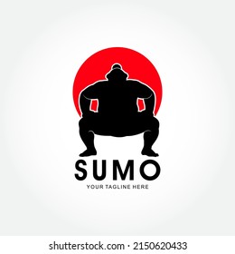 Japanese Sumo Wrestler stylized symbol, vector silhouette, logo or emblem template