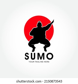 Japanese Sumo Wrestler stylized symbol, vector silhouette, logo or emblem template