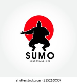 Japanese Sumo Wrestler stylized symbol, vector silhouette, logo or emblem template