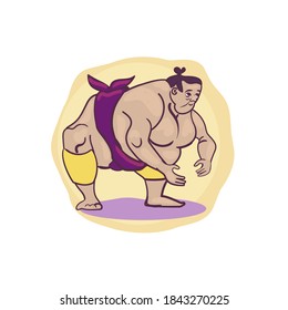 Japanese sumo wrestler in a traditional pose. Color minimalistic stylized icon image in vector.