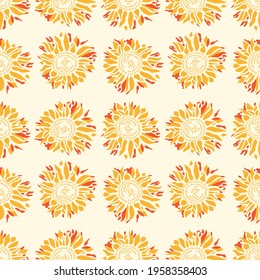 Japanese Sun Flower Vector Seamless Pattern