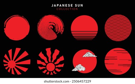 Japanische Sonnenvektorsammlung, aufgehende Sonne