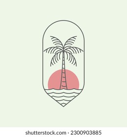 japanese sunset sea paradise line art logo minimalist illustration icon design