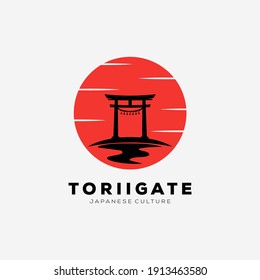 japanese sunset torii gate icon logo vector illustration design. japan landmark