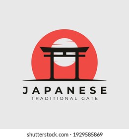 japanese sunset torii gate icon logo vector illustration design