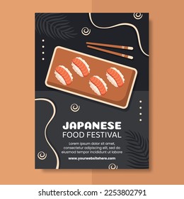 Japanese Sushi or Asian Food Poster Flat Cartoon Hand Drawn Templates Illustration