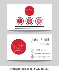 Japanese Sushi Bar Business Card Both Sides Vector Template Illustration