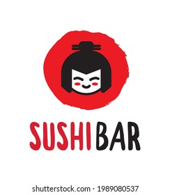 Japanese Sushi Bar, Sashimi, Japan Chef, Traditional Cuisine Food, Red Logo Menu Illustration, Vector