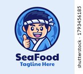 Japanese sushi Chef cartoon logo design