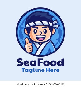 Japanese Sushi Chef Cartoon Logo Design