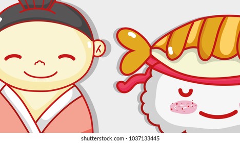Japanese and sushi cute kawaii cartoon
