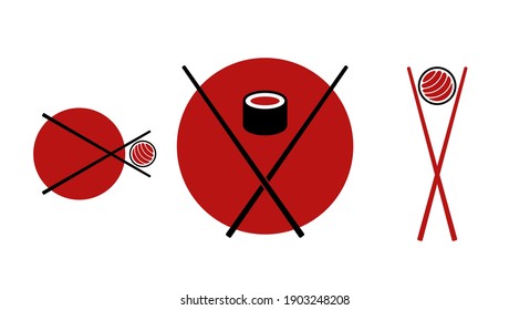 Japanese sushi emblems. Flat vector illustration isolated on white.
