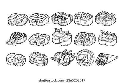 Japanese sushi food element outline sketch collection