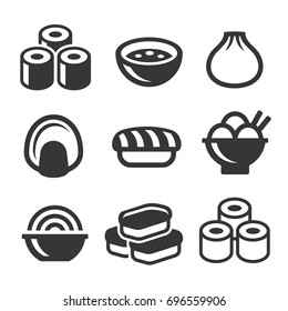 Japanese Sushi Food Icons Set. Vector