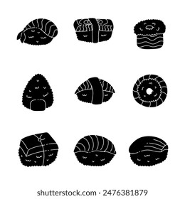 Japanese sushi hand drawn solid icon vector illustration