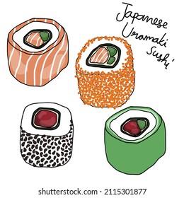 Japanese sushi line art drawing illustration	