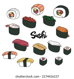 Japanese sushi line art drawing illustration	