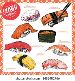 Japanese Sushi Memu Vector illustation