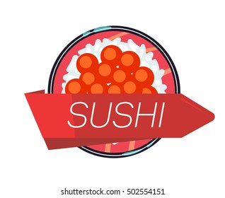 Japanese sushi menu vector illustration template. Seafood roll and decoration element