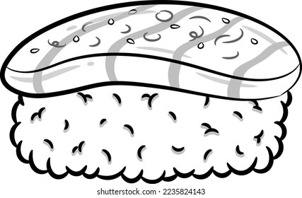 Japanese Sushi rice with salmon cute drawing sketch for coloring