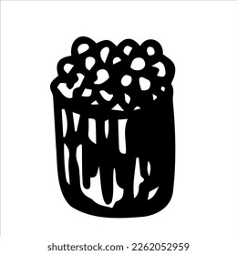 Japanese sushi roll with caviar in the style of hand-drawn doodles. Asian cuisine for restaurant menus. Logo, clipart, sketch.