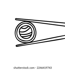 Japanese sushi roll with chopsticks in doodle style. Asian food for restaurants menu