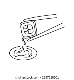 Japanese sushi roll with chopsticks in hand drawn doodle style. Asian food for restaurants menu