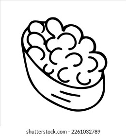 Japanese sushi roll in hand drawn doodle style. Asian food for restaurants menu. Logo, clipart, sketch.