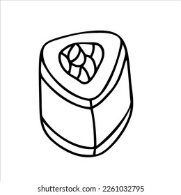 Japanese sushi roll in hand drawn doodle style. Asian food for restaurants menu. Logo, clipart, sketch.