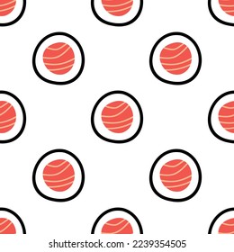 Patrón japonés de rollo de sushi al estilo dibujado a mano. Menú de comida asiática para restaurantes