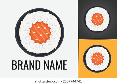 Japanese Sushi Roll Seafood logo. Japan Cuisine roll logotype. Asian sushi logo roll food