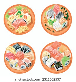 Japanese sushi roll set with fish salmon cheese and nori on white background vector 3d realistic graphic for restaurant - Shutterstock ID 2311502537
