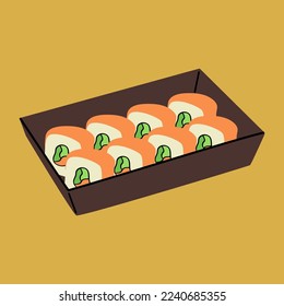 Paquete de rollo japonés de sushi, comida asiática