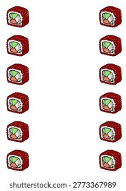 Japanese Sushi Roll vector poster with salmon, avocado, and tobiko