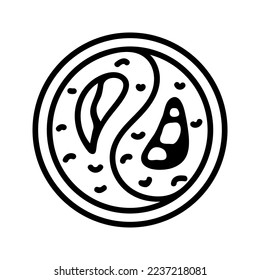 Japanese sushi roll with yin yang shape. Hand drawn doodle style. Asian food for restaurants menu