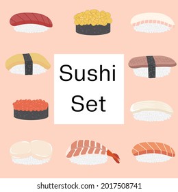 Japanese sushi and rolls set with different type of choice.