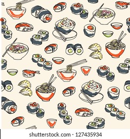 Japanese Sushi Seamless Pattern vector