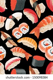 Japanese Sushi Seamless Pattern vector